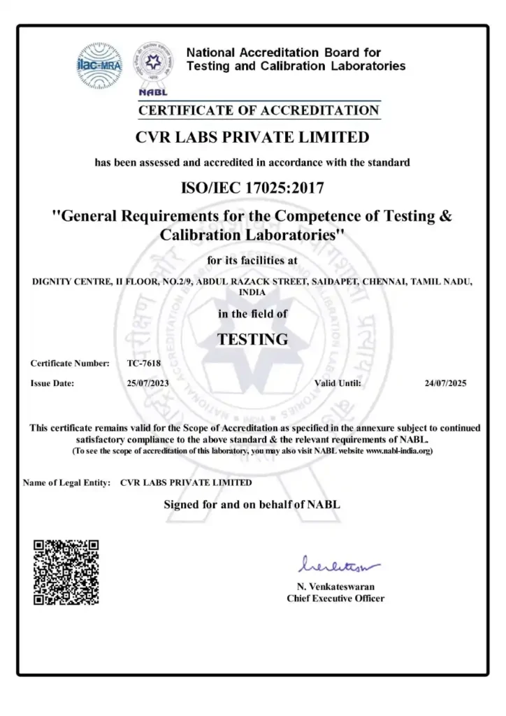 NBAL Accredited lab - Approval certificate